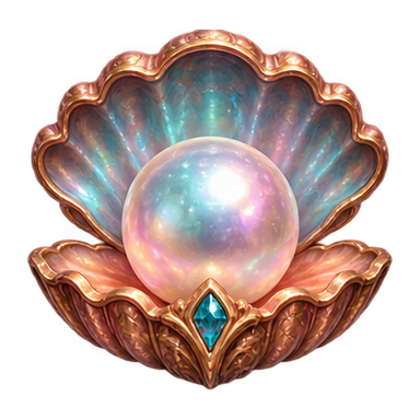 iridescent pearl in an open copper shell